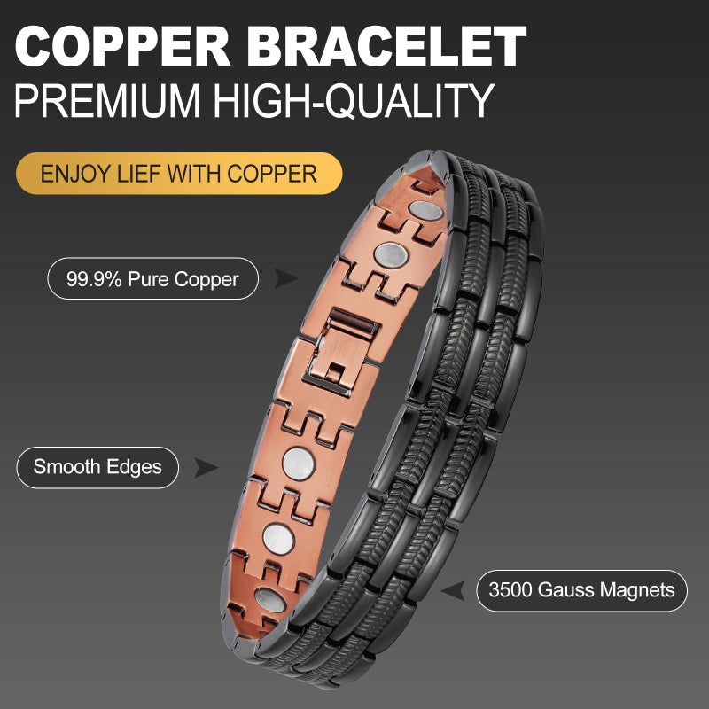 BioMag Copper Bracelet for Men 99.9% Copper Magnetic Bracelets with Sizing Tool Adjustable Jewelry Gifts (Black) - Image 2